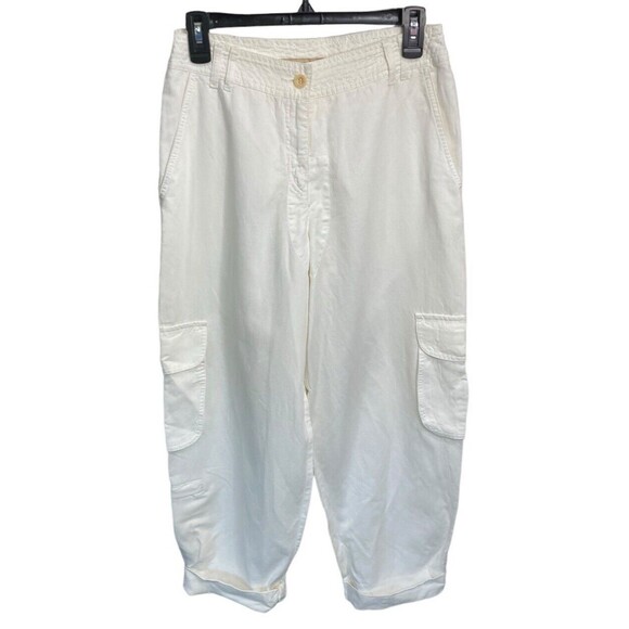 See By Chloe Corduroy Wide Leg Cuffed Cargo Pants Ivory Size 6‎ linen blend - Picture 1 of 4